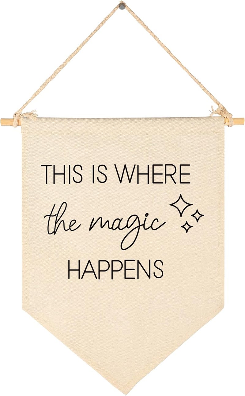 Sioial Nursery Bedroom Above Crib Playroom Door Wall Decor Gift for Kid Girl Boy Teen Toddler-Baby,Shower Birthday-Canvas Banner Pennant Prints Poster Flag Wall Art Decor-This is Where the Magic Happens - Image 1